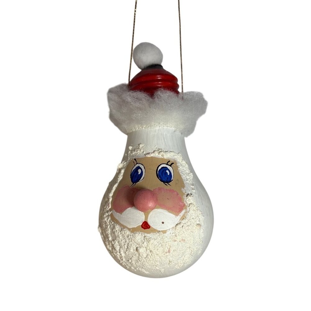 Santa Face Ornament Repurposed Light Bulb Design String Hanger Hand Painted